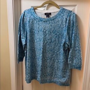 Cotton sweater by Land’s End in turquoise paisley - 1X